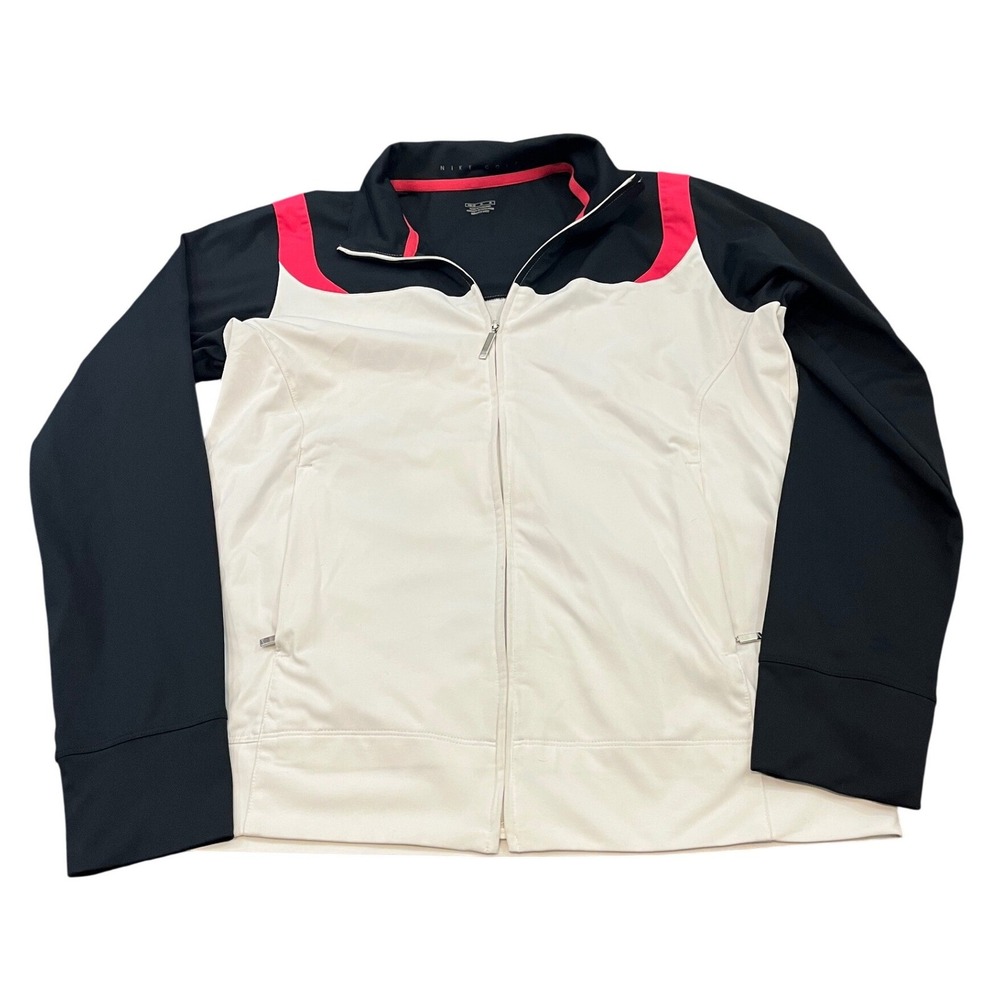 Nike Golf Jacket Womens M White Black Pink Full Zip NikeFitDry Track Coat